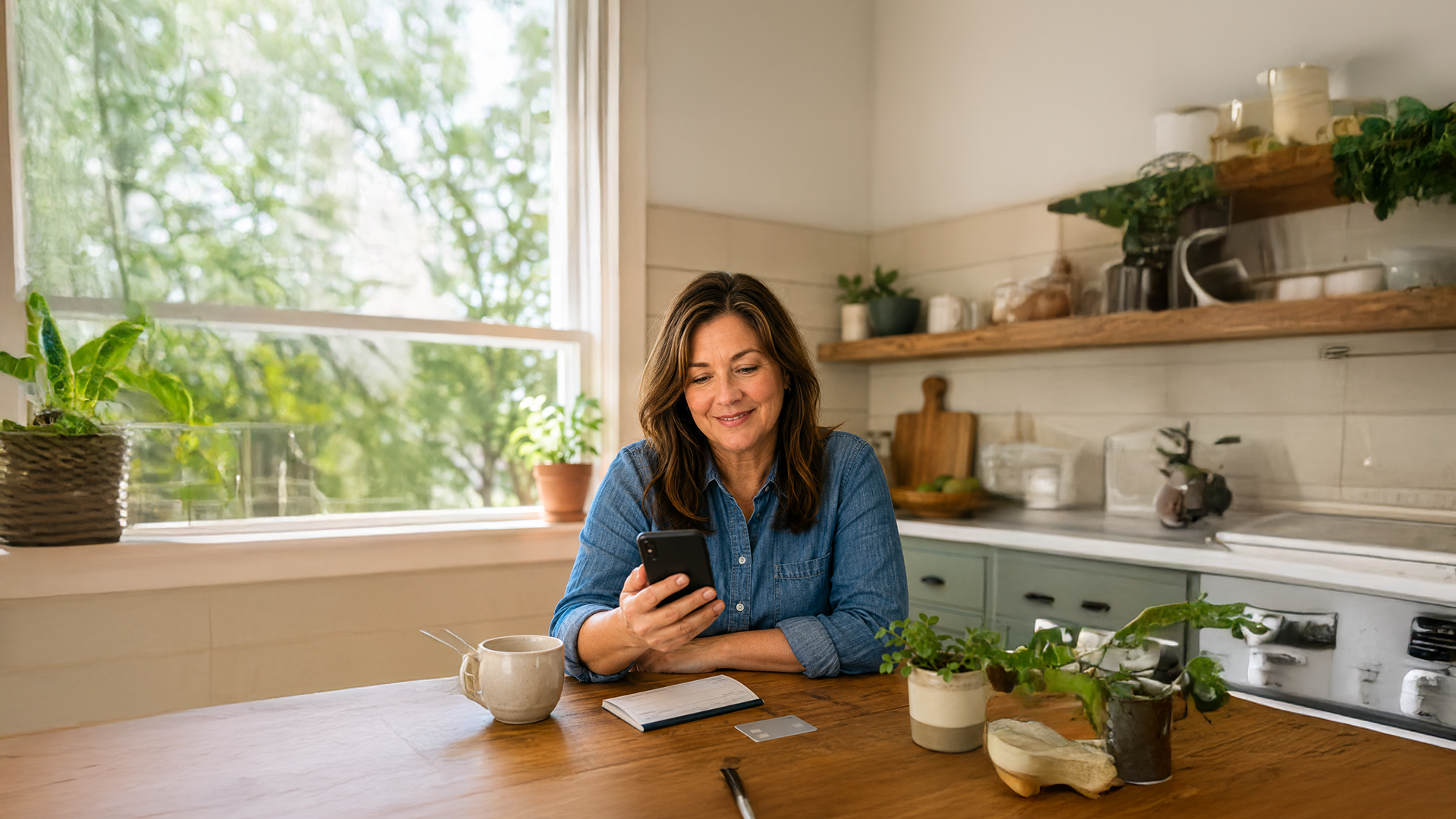 A woman looking at her phone